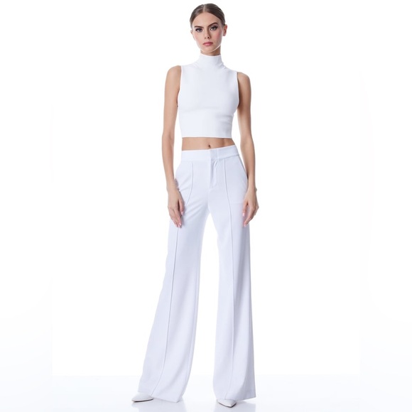 Alice & Olivia Dylan Wide Leg Pants Size 6 White High Rise - Picture 1 of 16